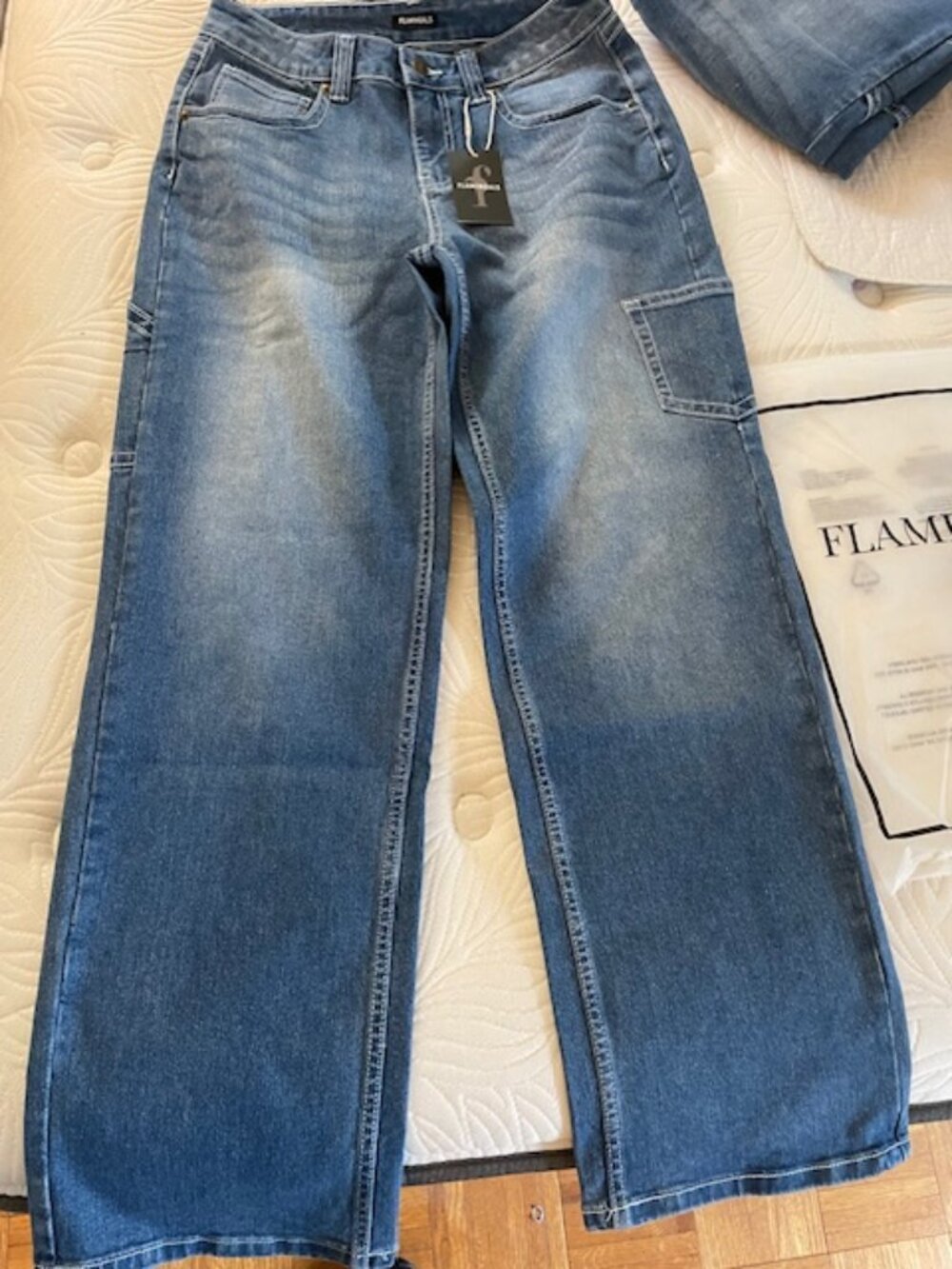 Flamingo  Wash Multi Pocket Mid Rise Straight Leg Jeans - Curvy